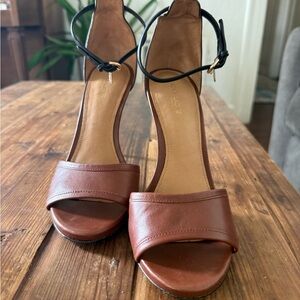 COACH brown & black leather t-strap heels (size 7)